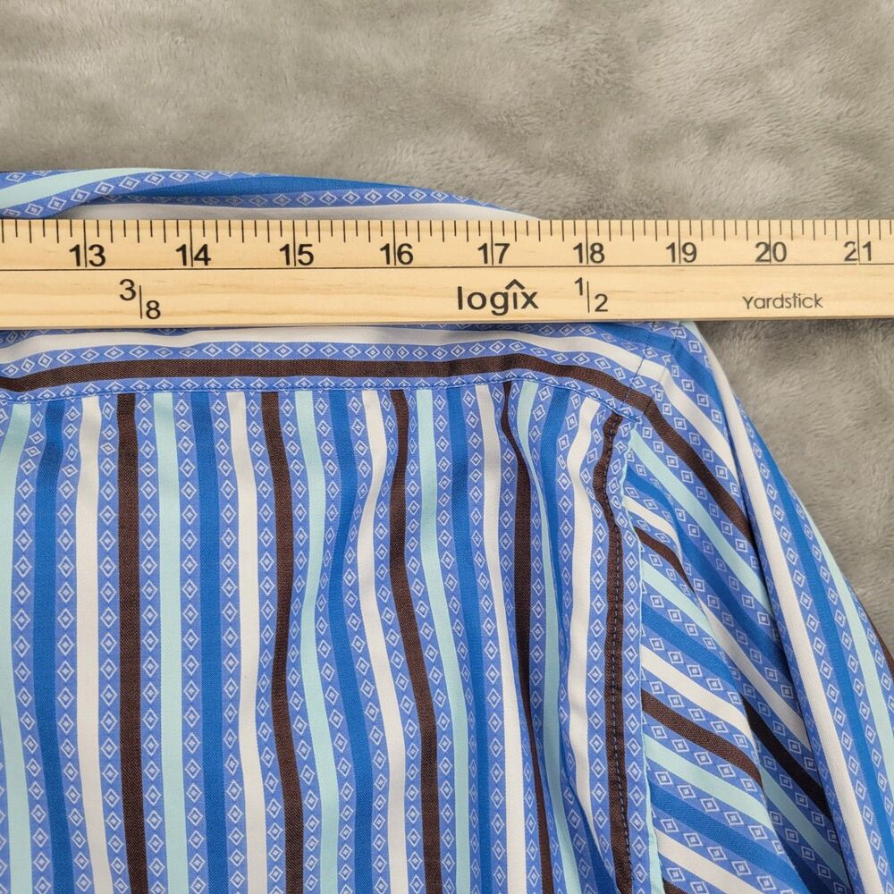 Robert Graham Men's Dress Shirt Size Large Blue Stripes Paris Hotel Flip Cuff - Picture 10 of 13